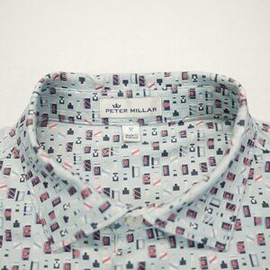 Peter Millar Comfort Polo Mens M Beer Cans Bottles Drink Golf All Over Logo